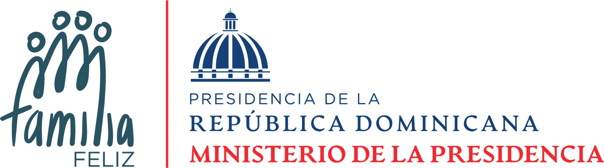 Logo of Presidencia de la República Dominicana Ministerio de la Presidencia beside Familia Feliz emblem.